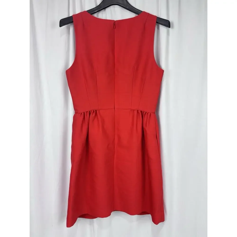 J. Crew Wool Blend Sleeveless A-Line Allie Dress Pleated Pockets Poppy Red Sz 6